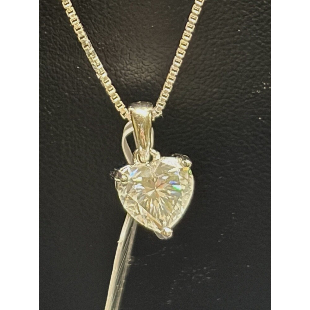 2 Ct Heart Cut Moissanite Solitaire Pendant Necklace 925 Sterling 18" Chain
